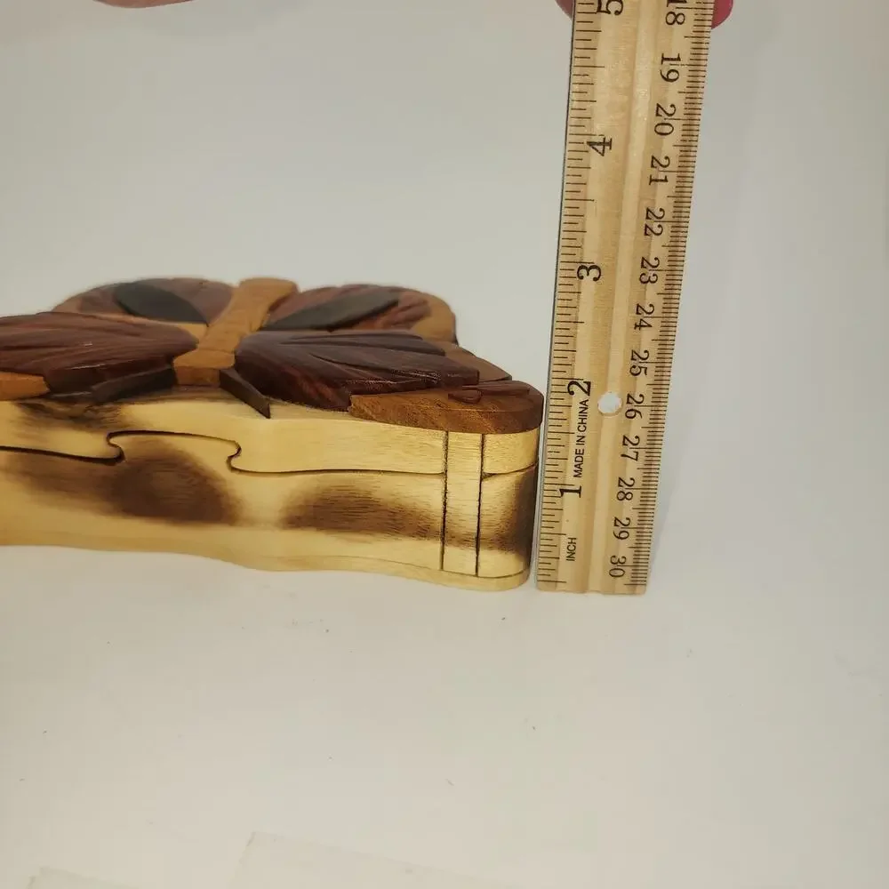 Carver Dan’s Wood Puzzle Box Butterfly Trinket Box